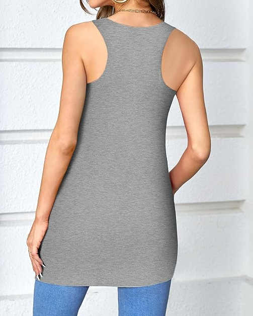 Women Camisoles Undershirts Ribbed Long Grey Tank Tops with Shelf Bra