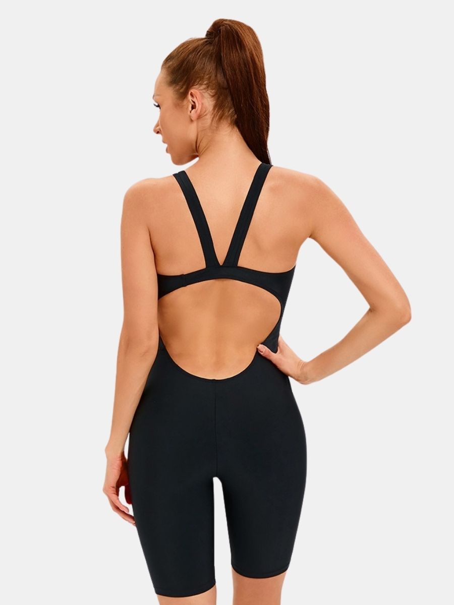 Color Block Athletic Jumpsuit Women One-piece Sports Swimsuit