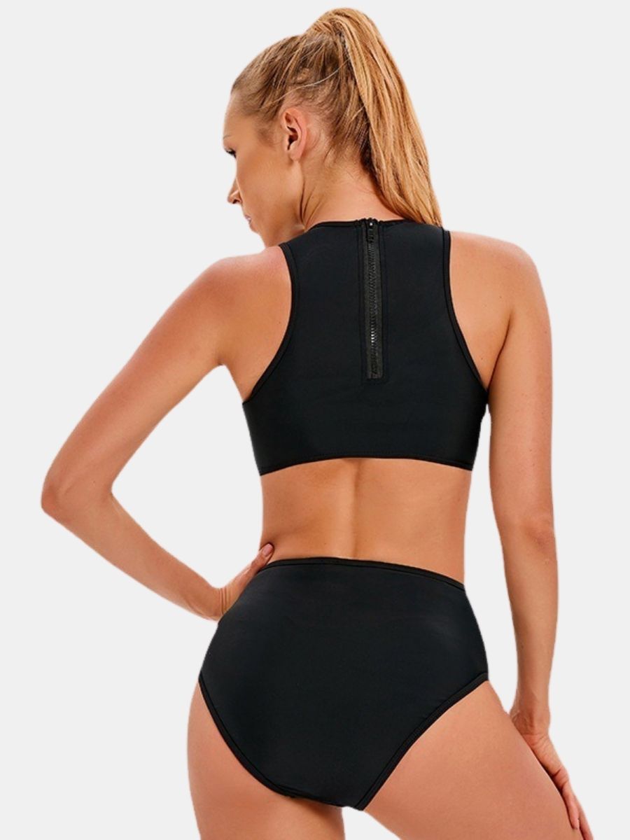 Back Zip Athletic Two-pieces Women Sports Swimsuit