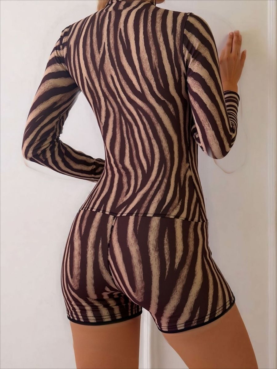 Leopard Print Two Pieces Women Long Sleeve UPF50+ Rash Guard Swimsuit