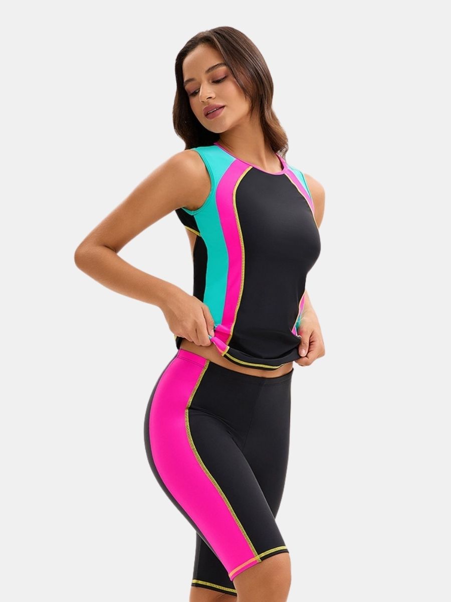 Cut Out Sleeveless Athletic Jumpsuit Women Two-pieces Sports Swimsuit