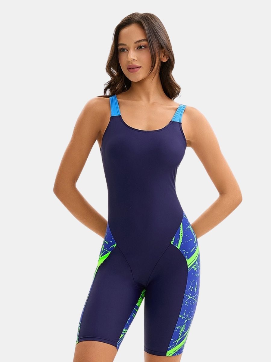 Floral Print Open Back Athletic Jumpsuit Women One-piece Sports Swimsuit