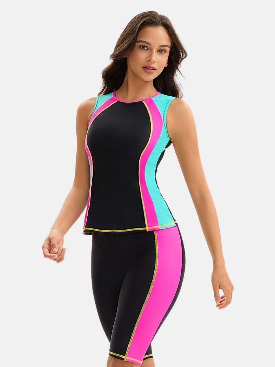 Cut Out Sleeveless Athletic Jumpsuit Women Two-pieces Sports Swimsuit