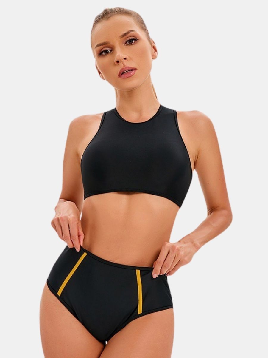 Back Zip Athletic Two-pieces Women Sports Swimsuit