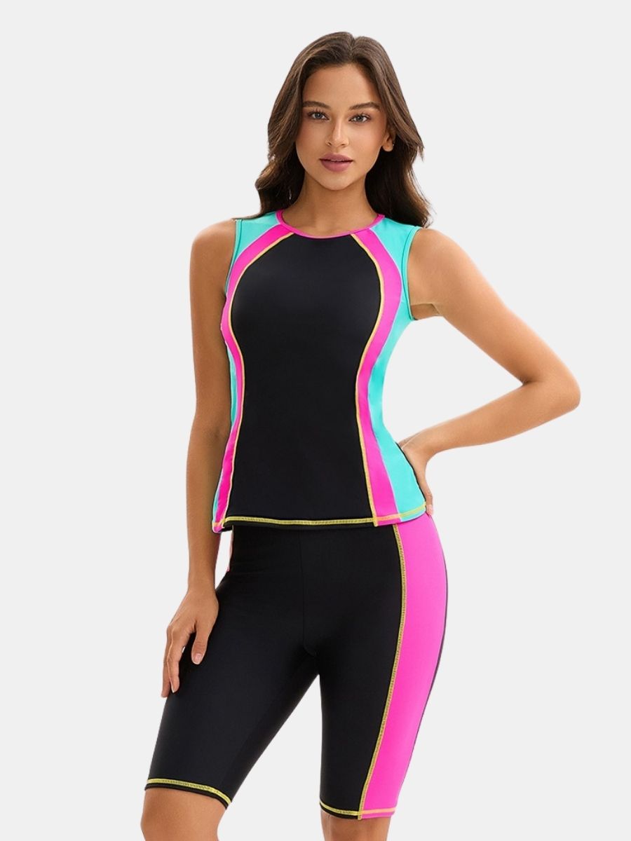 Cut Out Sleeveless Athletic Jumpsuit Women Two-pieces Sports Swimsuit