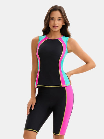 Cut Out Sleeveless Athletic Jumpsuit Women Two-pieces Sports Swimsuit