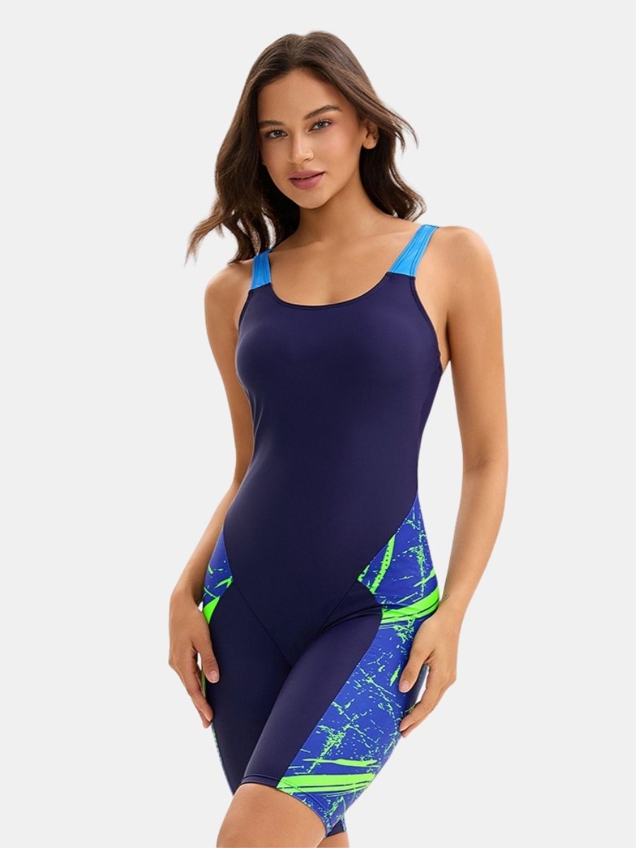 Floral Print Open Back Athletic Jumpsuit Women One-piece Sports Swimsuit