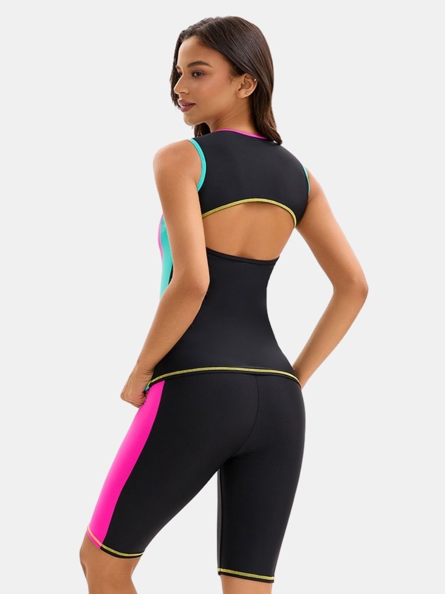 Cut Out Sleeveless Athletic Jumpsuit Women Two-pieces Sports Swimsuit