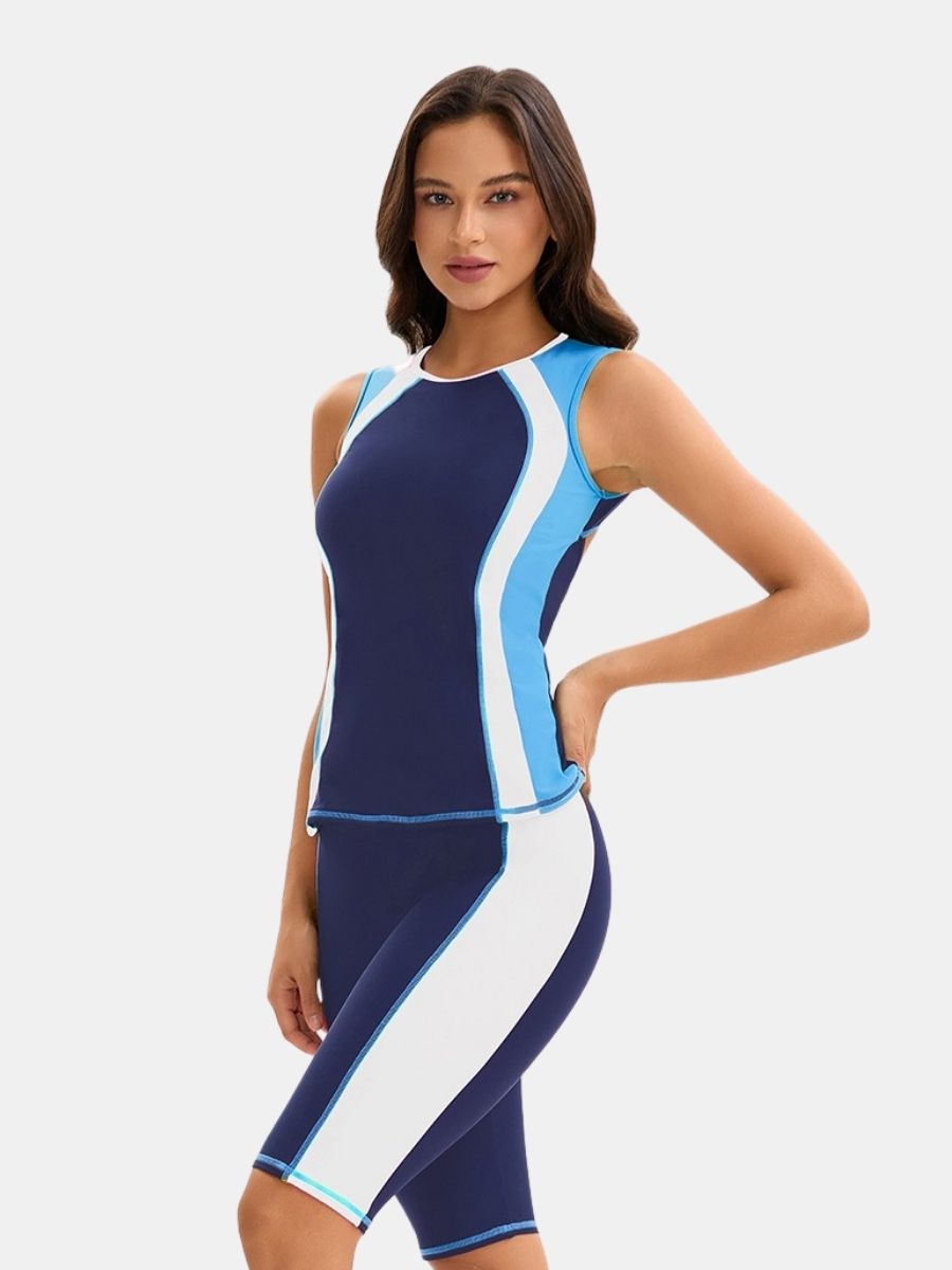 Cut Out Sleeveless Athletic Jumpsuit Women Two-pieces Sports Swimsuit