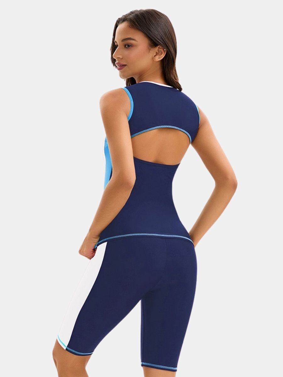 Cut Out Sleeveless Athletic Jumpsuit Women Two-pieces Sports Swimsuit