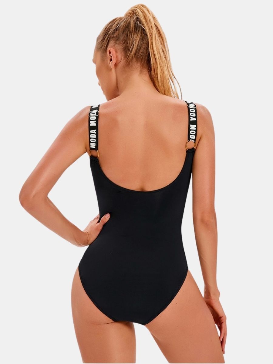 Low Black Wide Shoulder Athletic One-piece Women Sports Swimsuit