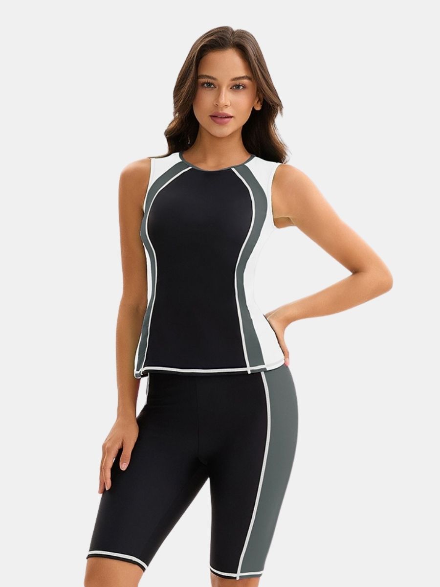 Cut Out Sleeveless Athletic Jumpsuit Women Two-pieces Sports Swimsuit