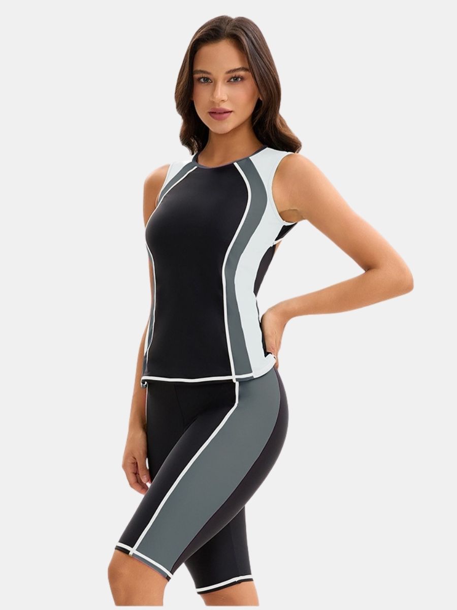 Cut Out Sleeveless Athletic Jumpsuit Women Two-pieces Sports Swimsuit