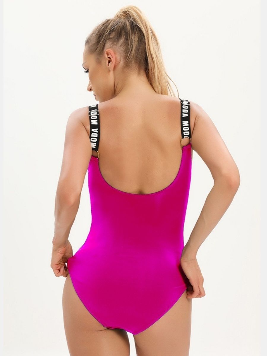 Low Black Wide Shoulder Athletic One-piece Women Sports Swimsuit