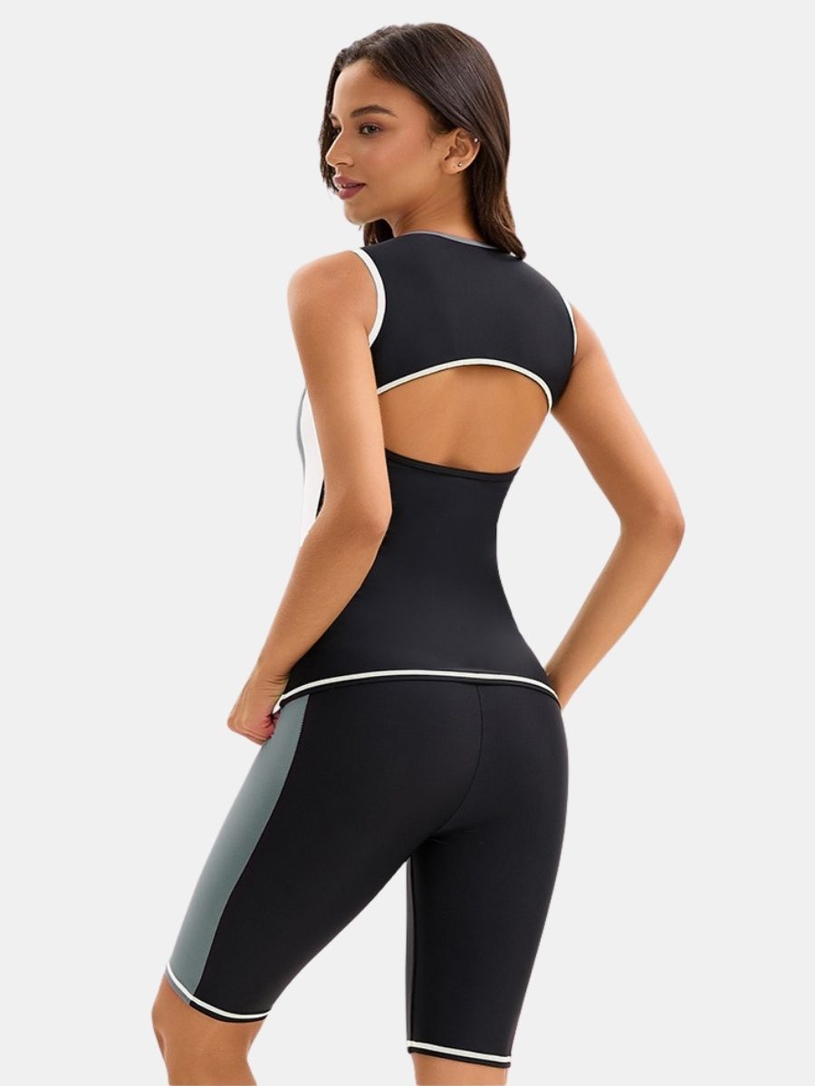 Cut Out Sleeveless Athletic Jumpsuit Women Two-pieces Sports Swimsuit