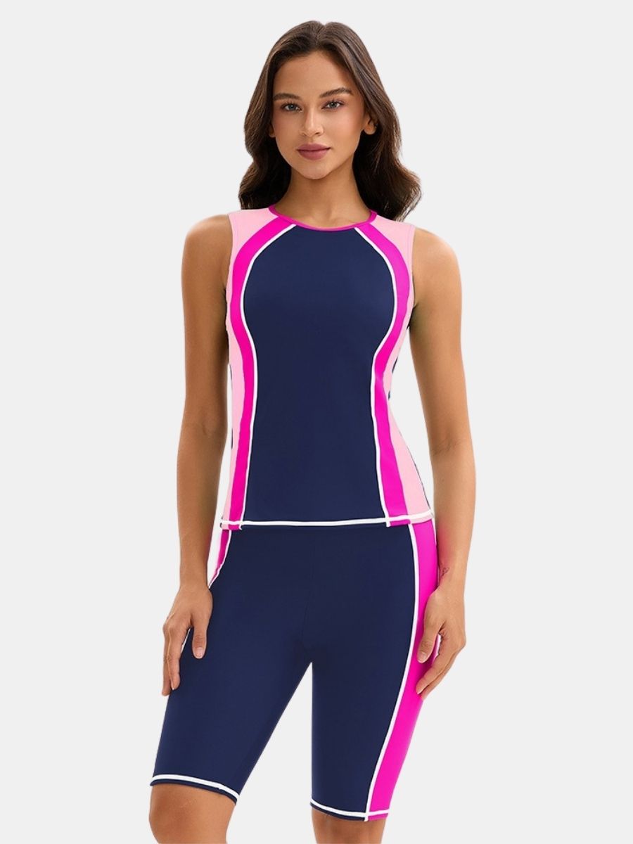 Cut Out Sleeveless Athletic Jumpsuit Women Two-pieces Sports Swimsuit