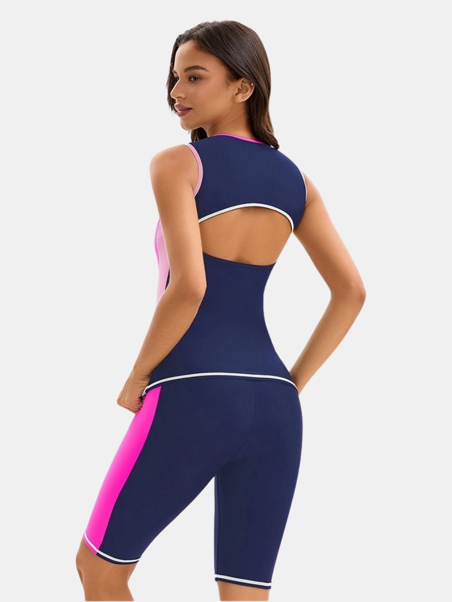 Cut Out Sleeveless Athletic Jumpsuit Women Two-pieces Sports Swimsuit