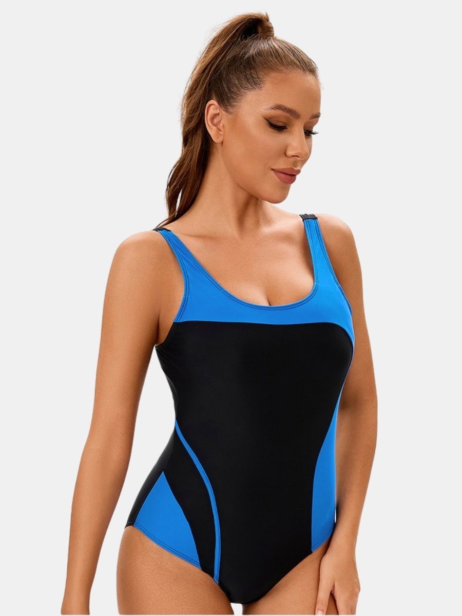 Colorblock Backless Athletic Women One-piece Sports Swimsuit