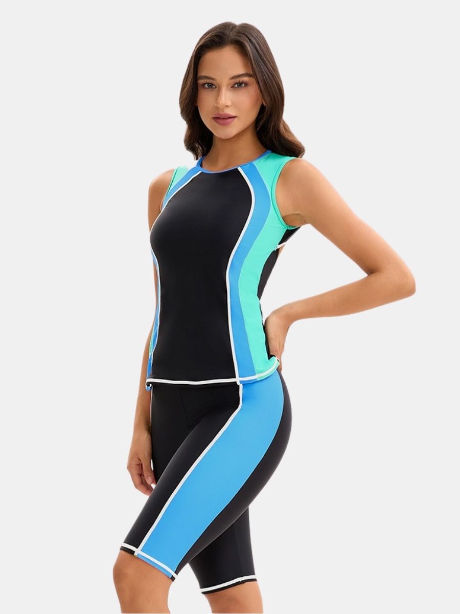 Cut Out Sleeveless Athletic Jumpsuit Women Two-pieces Sports Swimsuit