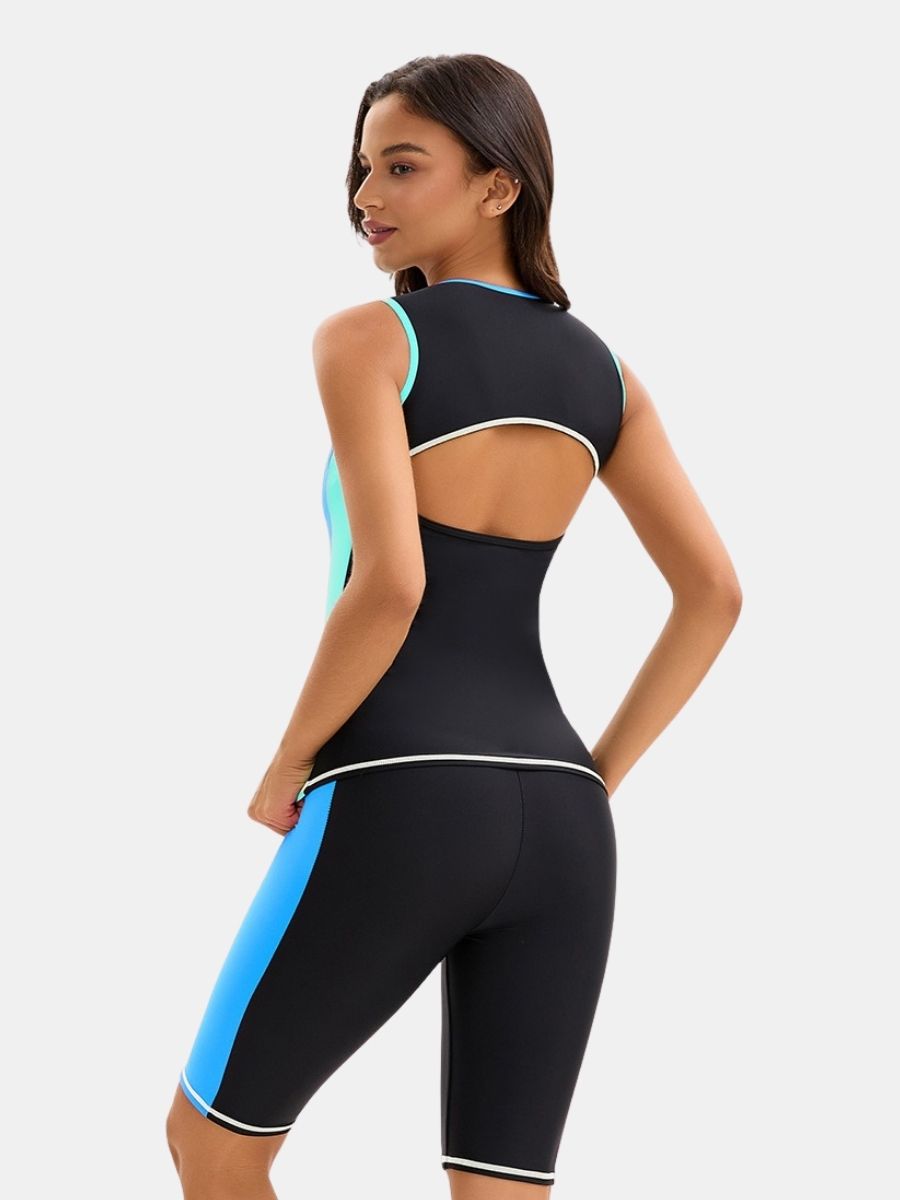 Cut Out Sleeveless Athletic Jumpsuit Women Two-pieces Sports Swimsuit