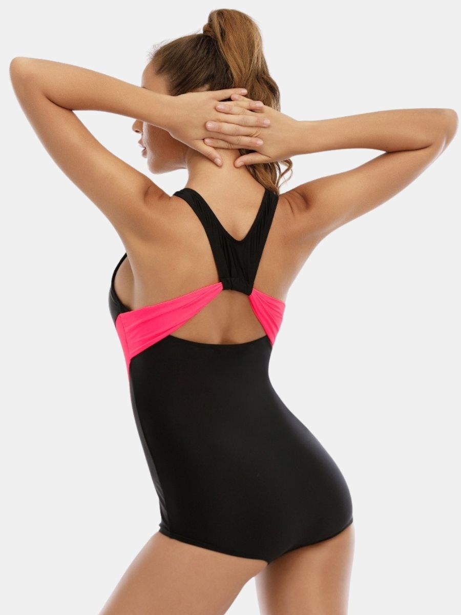 Criss Cross U Neck Athletic One-piece Women Sports Swimsuit