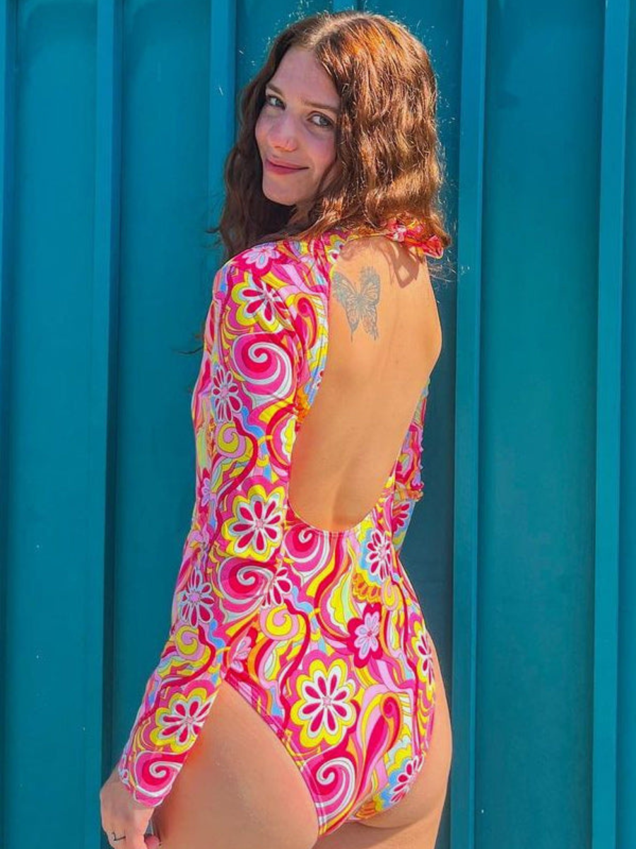 Tied Backless Floral Long Sleeve UPF50+ Rash Guard