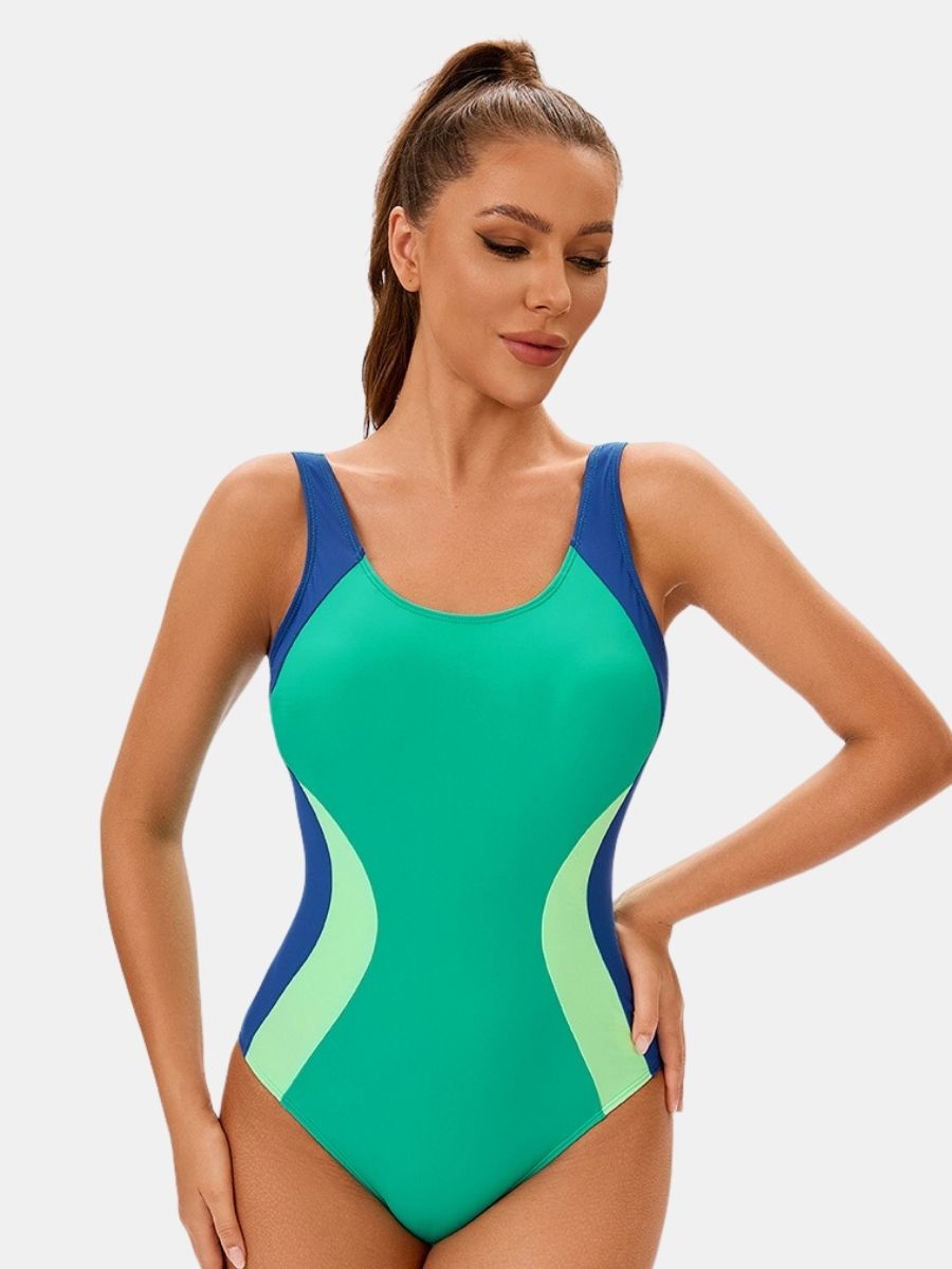 Colorblock Women Athletic One-piece Sports Swimwear
