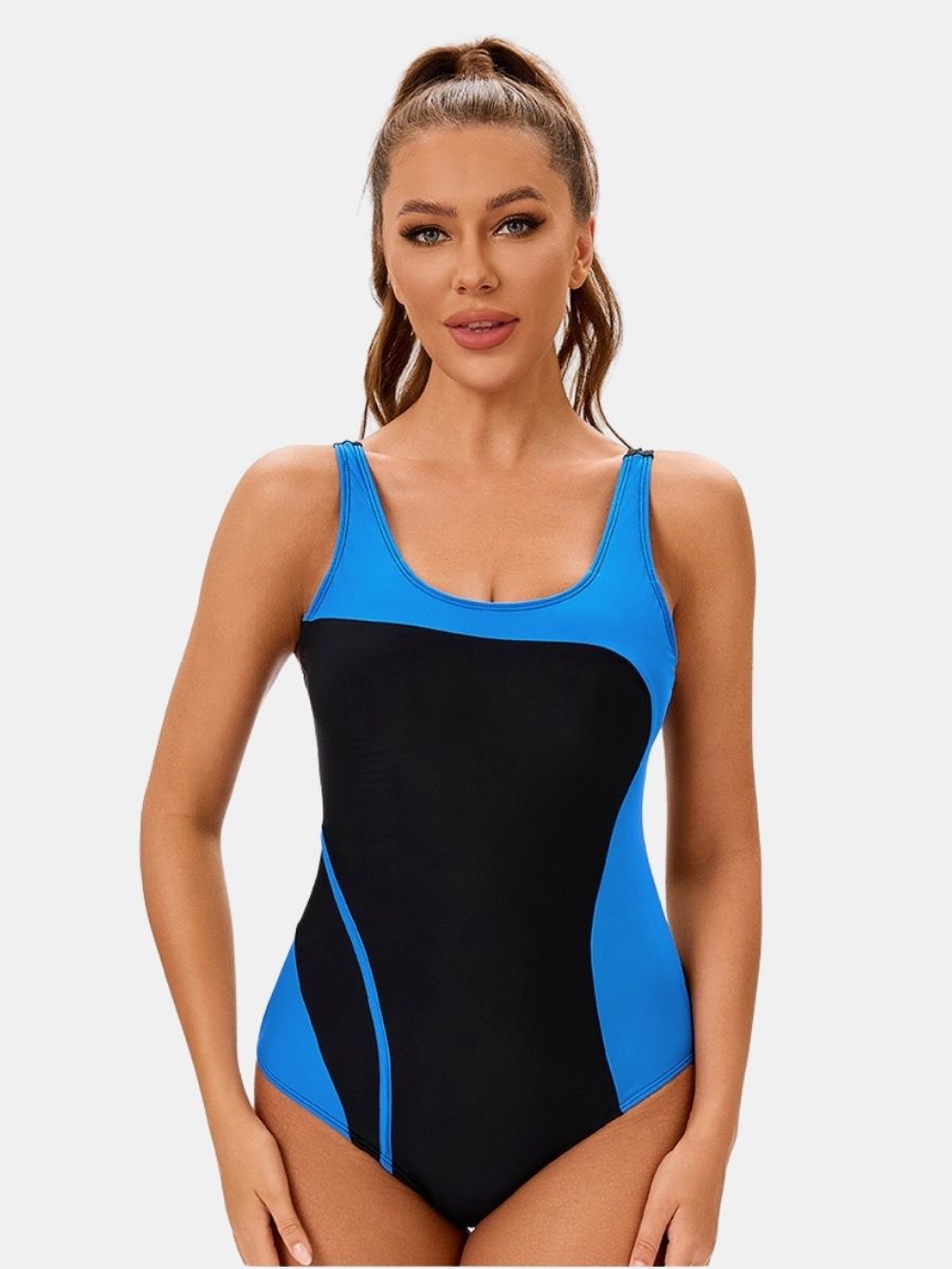 Colorblock Backless Athletic Women One-piece Sports Swimsuit