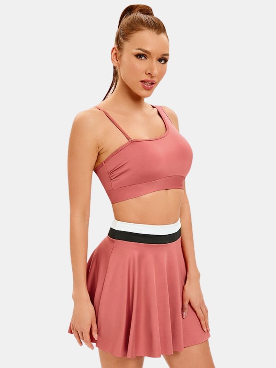 One Shoulder Backless Athletic Three-pieces Women Sports Swimsuit With Skirt