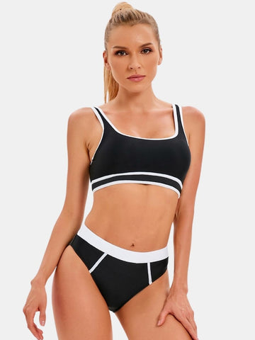 Athletic Colorblock Two-pieces Women Sports Swimsuit