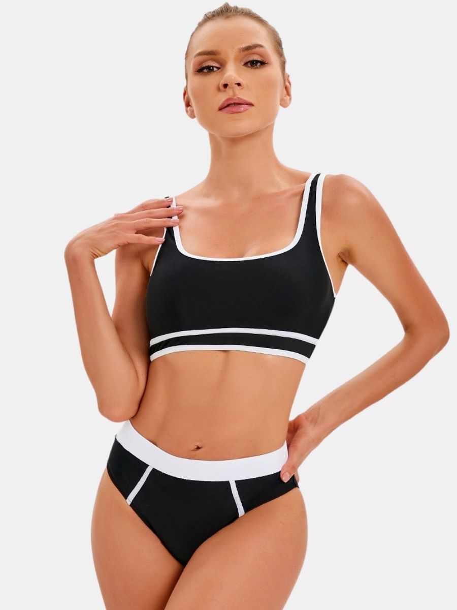 Athletic Colorblock Two-pieces Women Sports Swimsuit