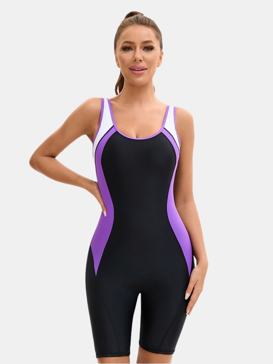 Colorblock Boyleg U Neck Athletic Jumpsuit Women One-piece Sports Swimsuit