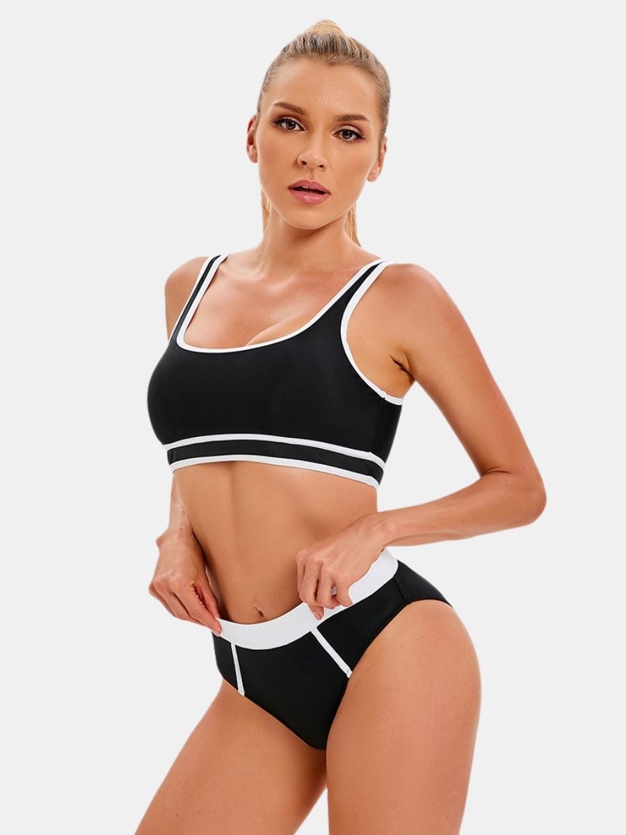 Athletic Colorblock Two-pieces Women Sports Swimsuit