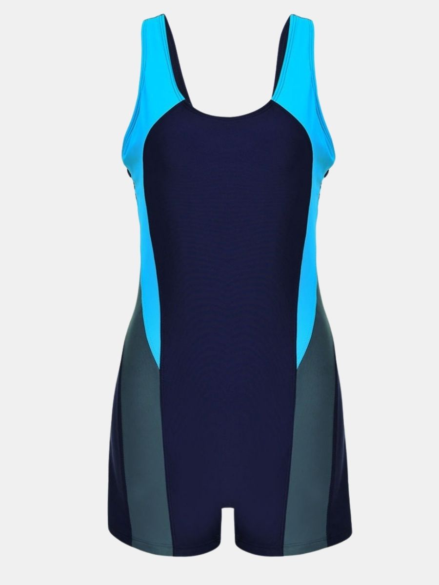 Color Block Boyleg Open Back Athletic One-piece Women Sports Swimsuit