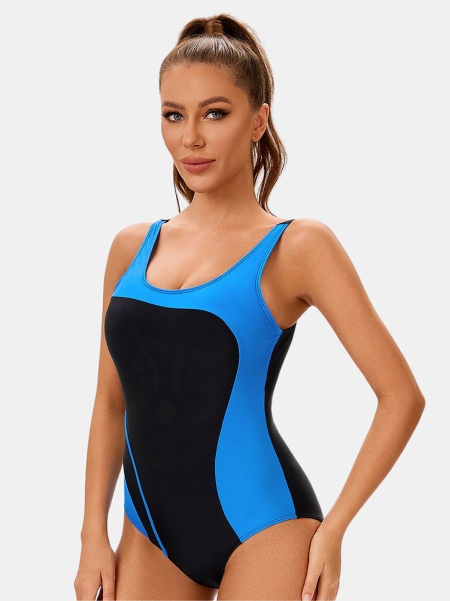 Colorblock Backless Athletic Women One-piece Sports Swimsuit