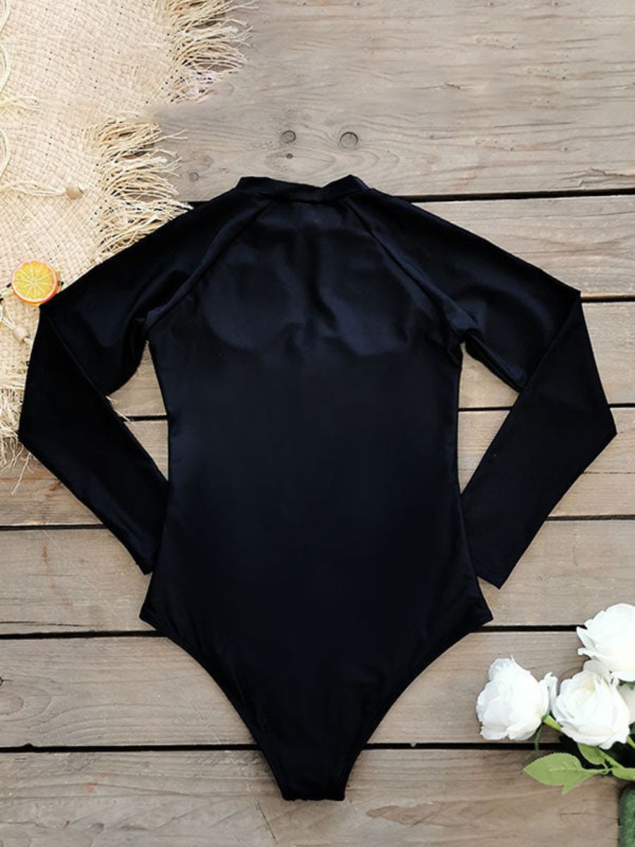 Black Plain Front Zip Long Sleeve UPF50+ Rash Guard