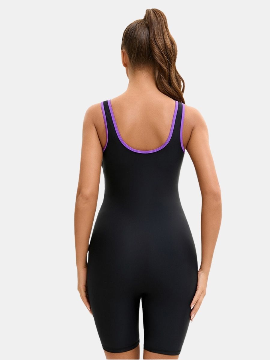 Colorblock Boyleg U Neck Athletic Jumpsuit Women One-piece Sports Swimsuit