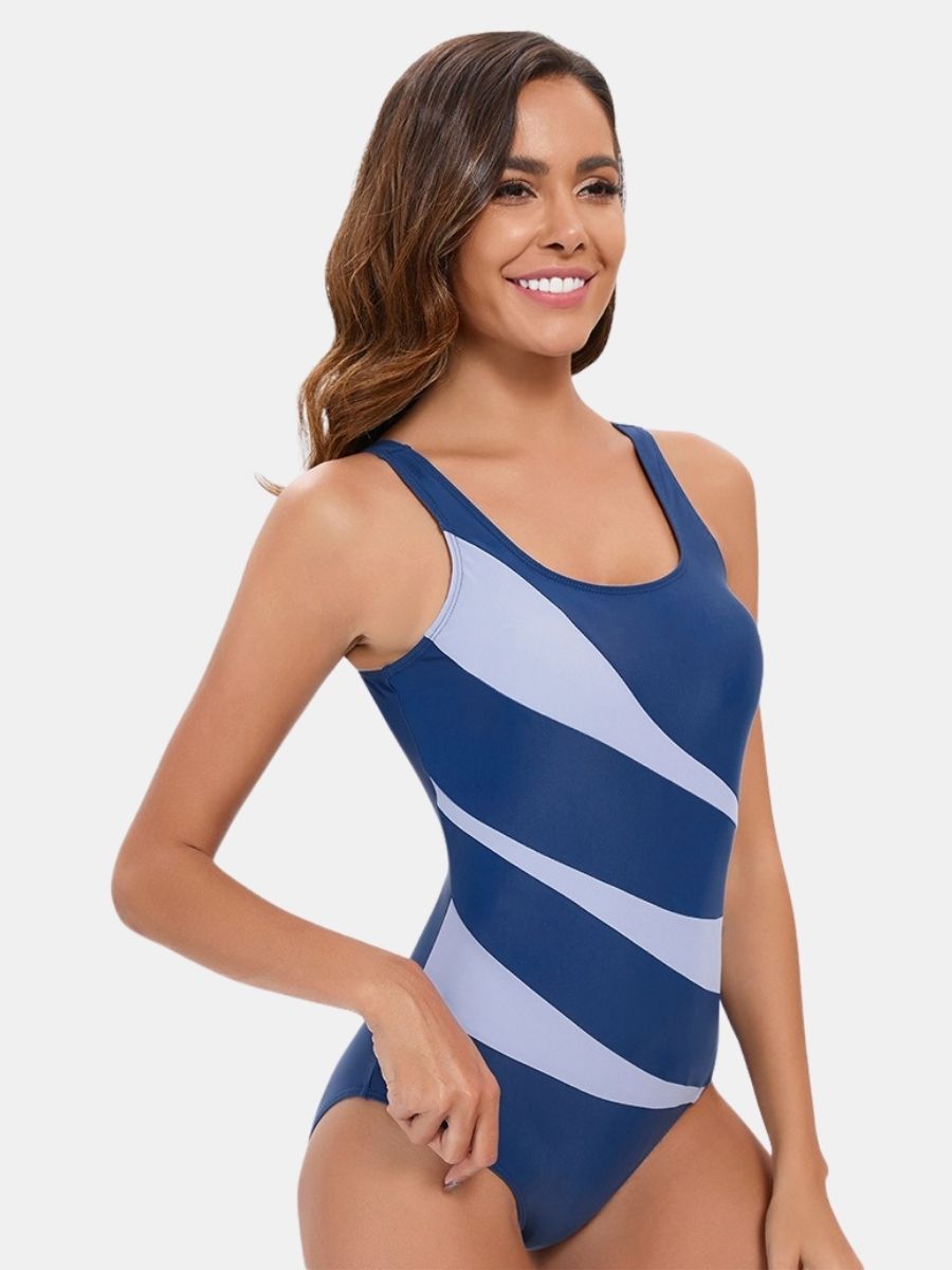 Colorblock Athletic One-piece Women Sports Swimsuit