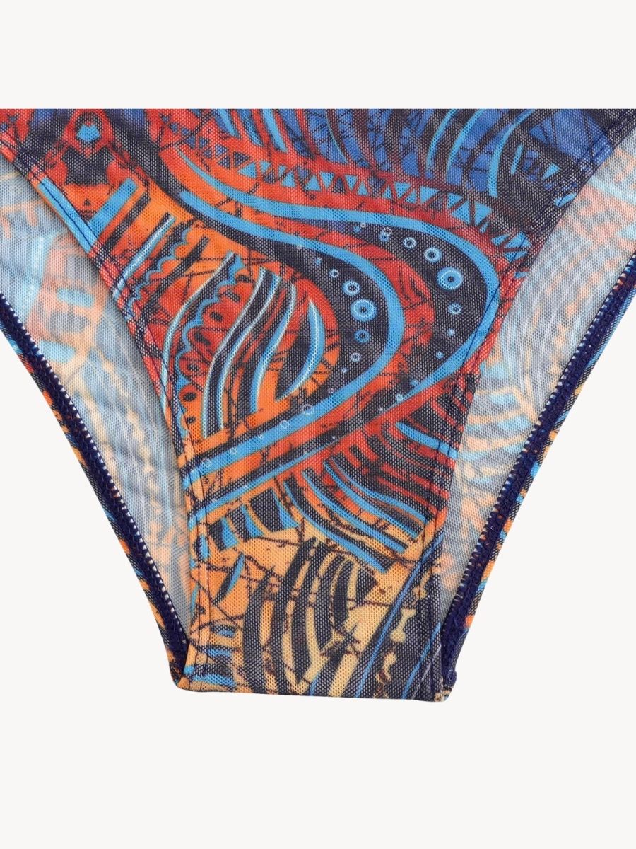 Boho Brown Back Tie String Women Long Sleeve UPF50+ Rash Guard Swimsuit With Skirt