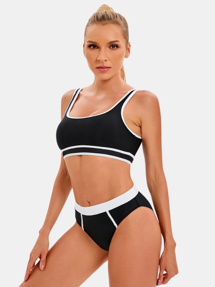 Athletic Colorblock Two-pieces Women Sports Swimsuit
