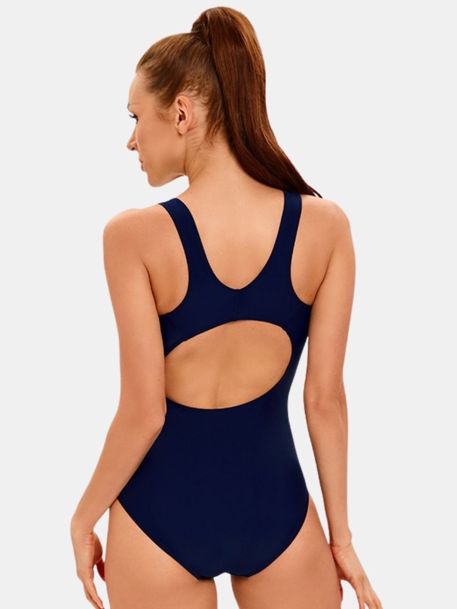 Colorblock Open Back Women Athletic One-piece Sports Swimsuit