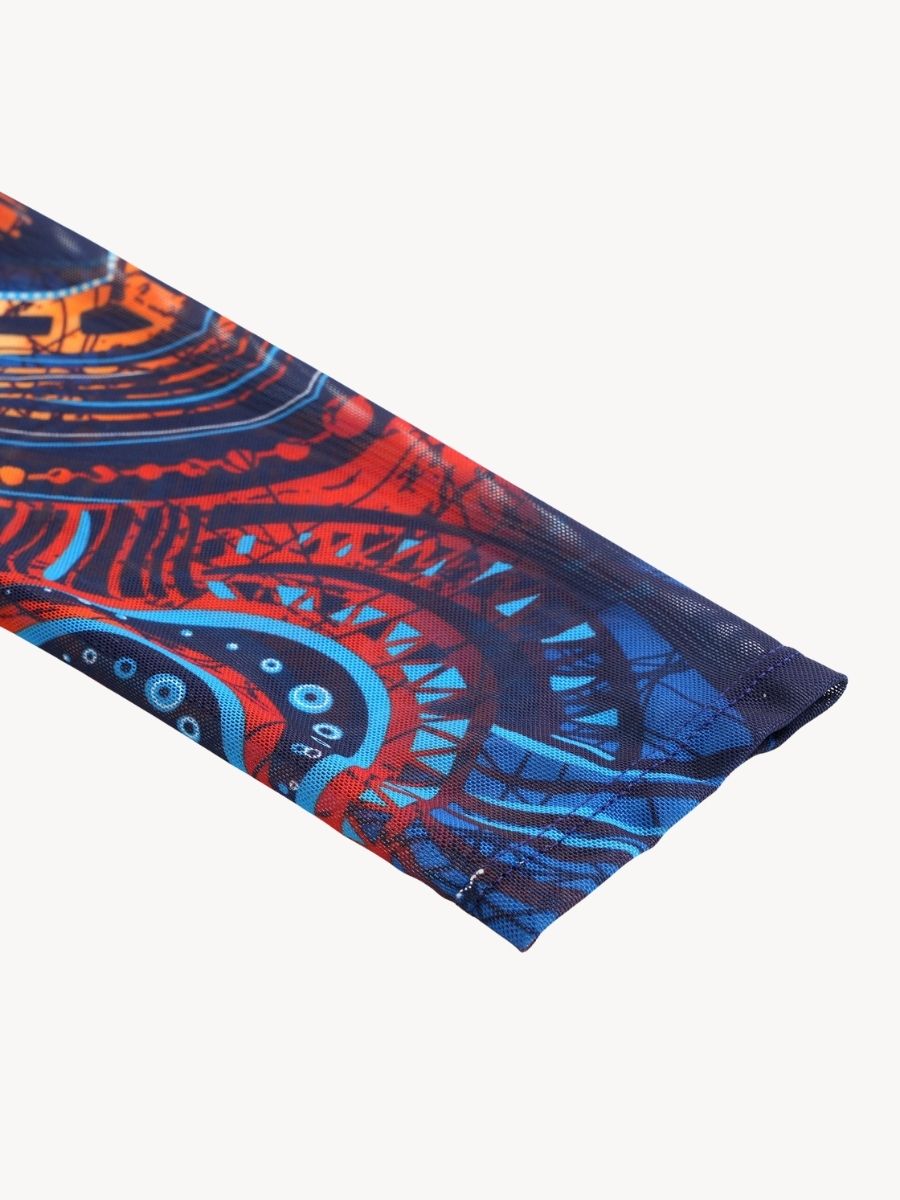 Boho Brown Back Tie String Women Long Sleeve UPF50+ Rash Guard Swimsuit With Skirt