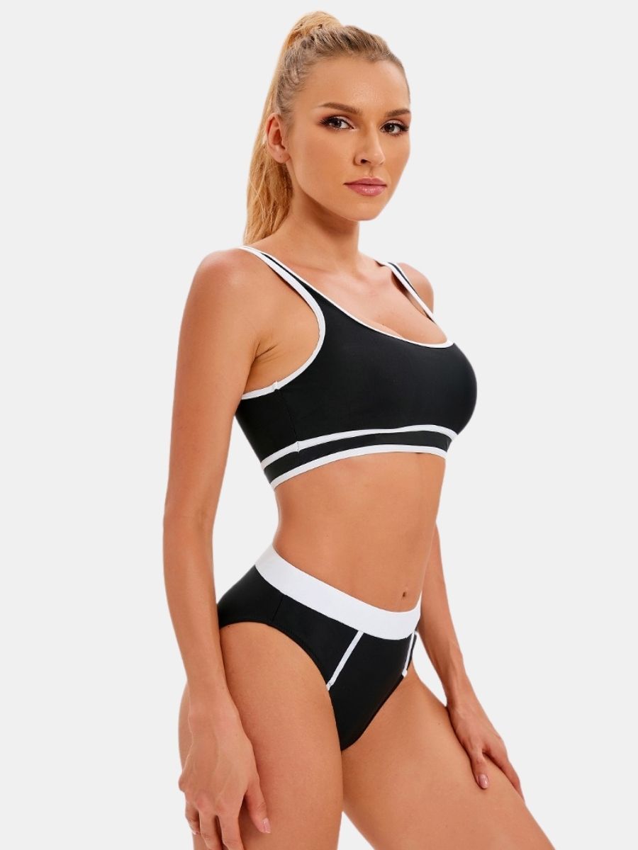 Athletic Colorblock Two-pieces Women Sports Swimsuit