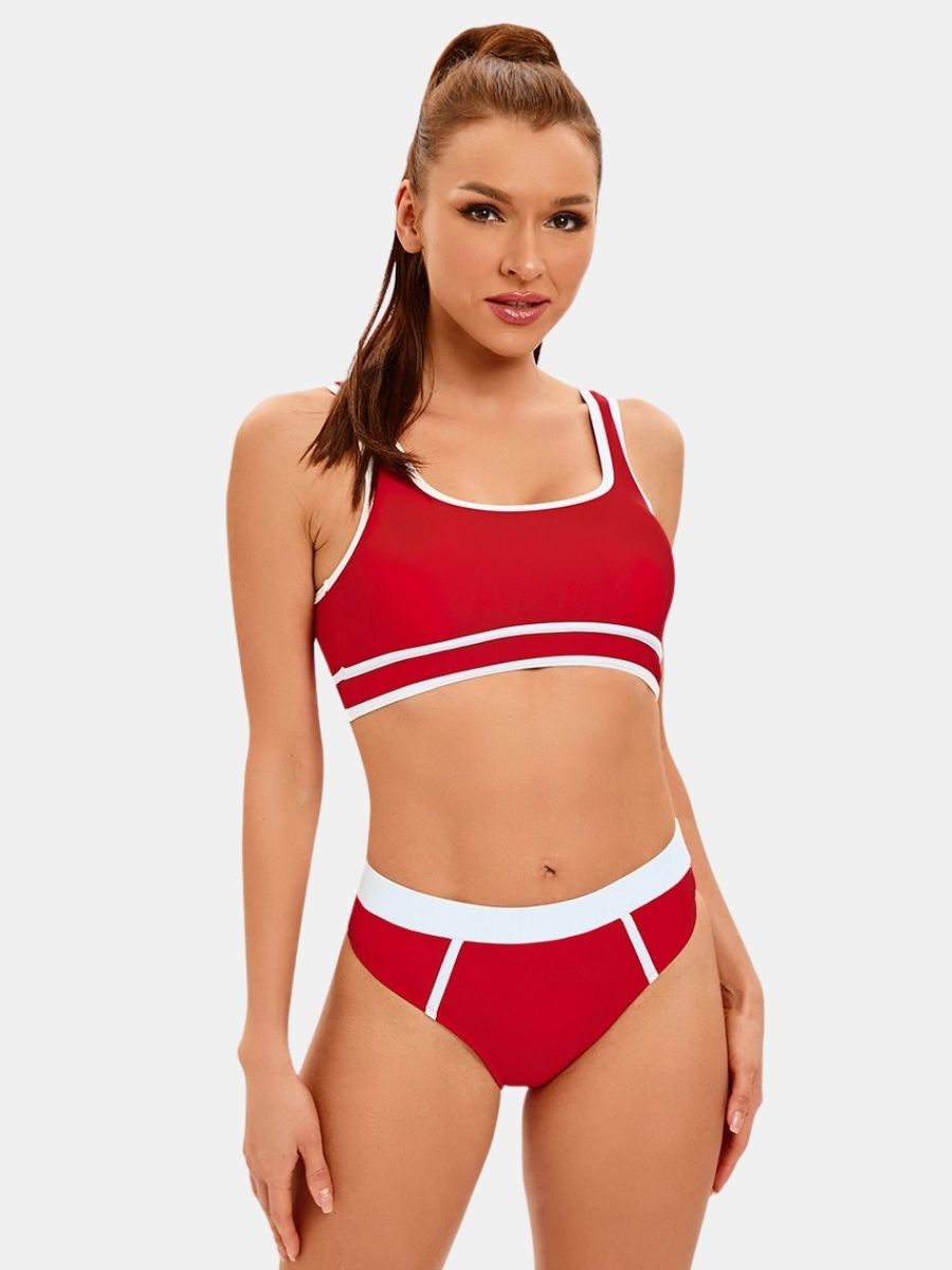 Athletic Colorblock Two-pieces Women Sports Swimsuit