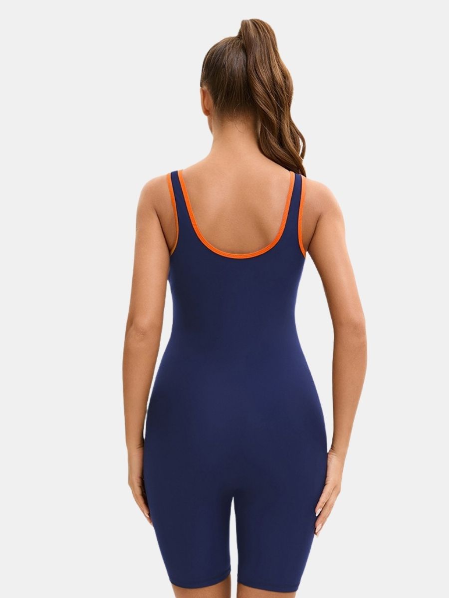 Colorblock Boyleg U Neck Athletic Jumpsuit Women One-piece Sports Swimsuit