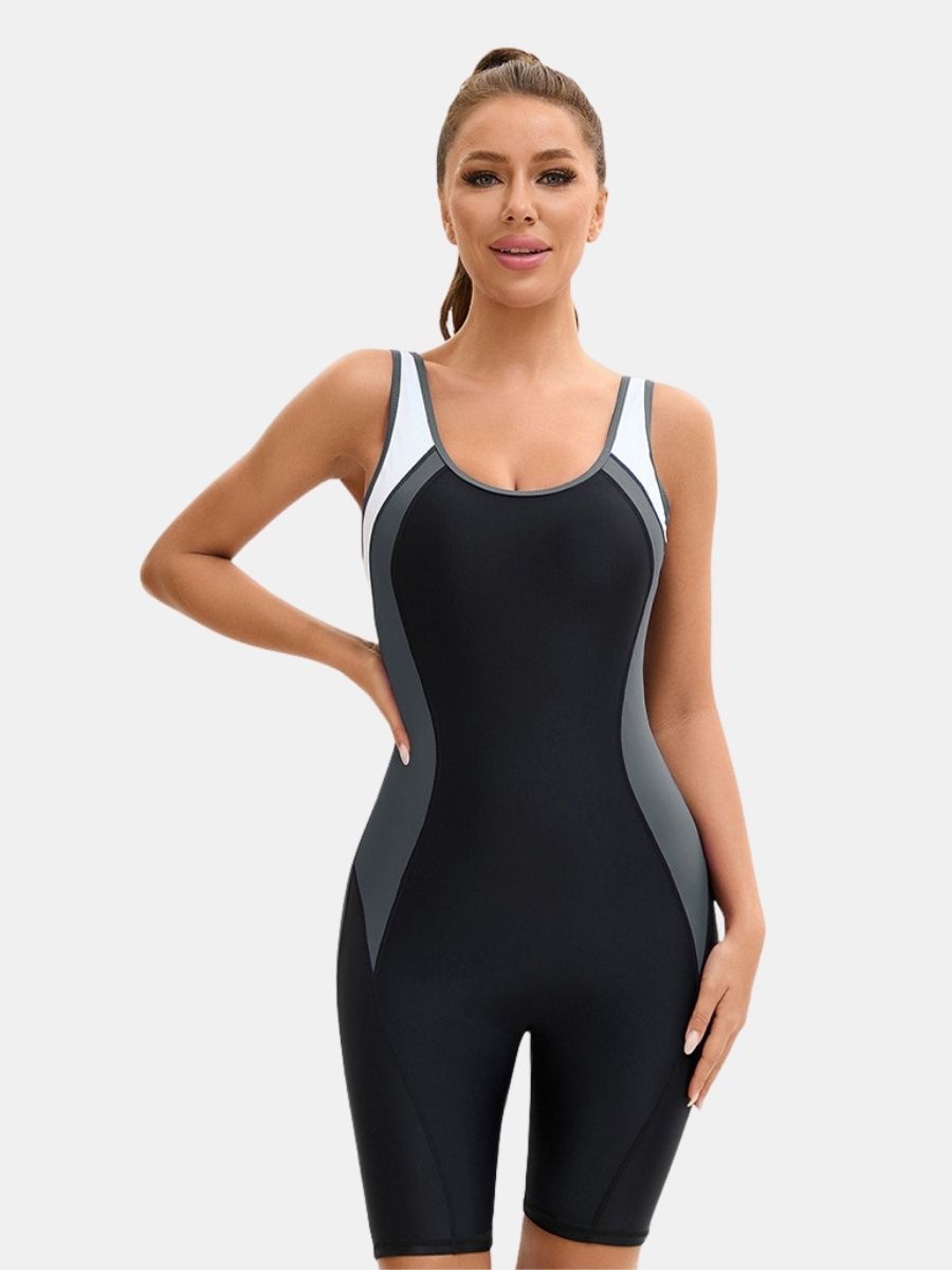 Colorblock Boyleg U Neck Athletic Jumpsuit Women One-piece Sports Swimsuit