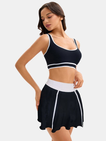 Colorblock High Waist Women Athletic One-piece Sports Swimdress