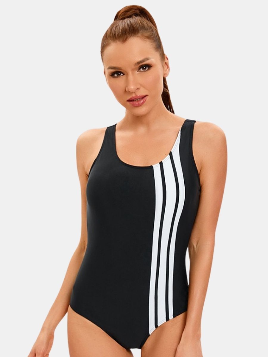 Open Back Colorblock Women Athletic One-piece Sports Swimsuit