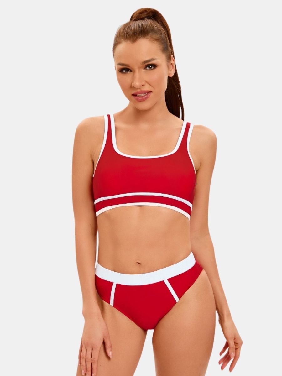 Athletic Colorblock Two-pieces Women Sports Swimsuit