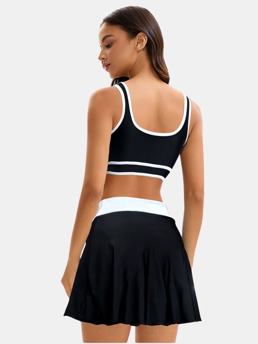 Colorblock High Waist Women Athletic One-piece Sports Swimdress